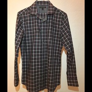 Banana Republic - grey maroon plaid dress shirt-M